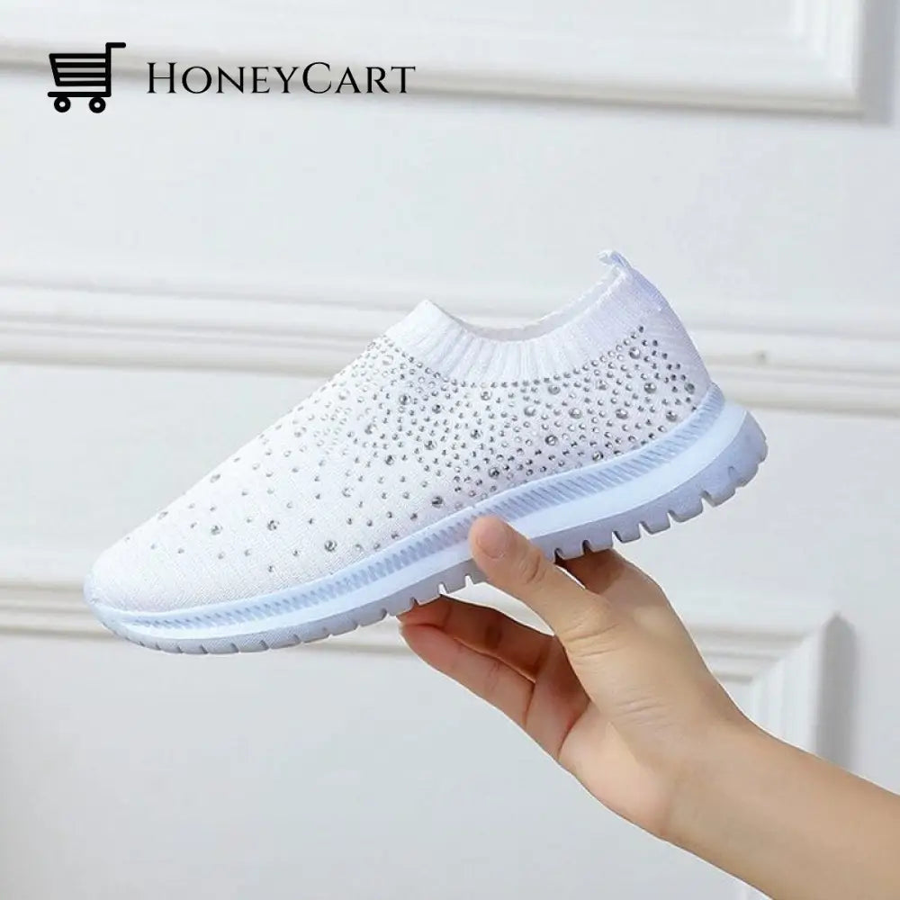 Diamond-Studded Sneakers White / 36