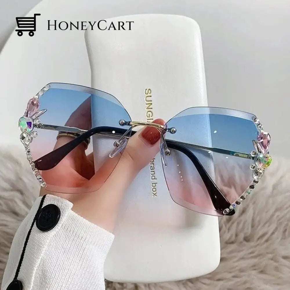 Diamond Sunglasses Woman For Beach Summer Bluepink