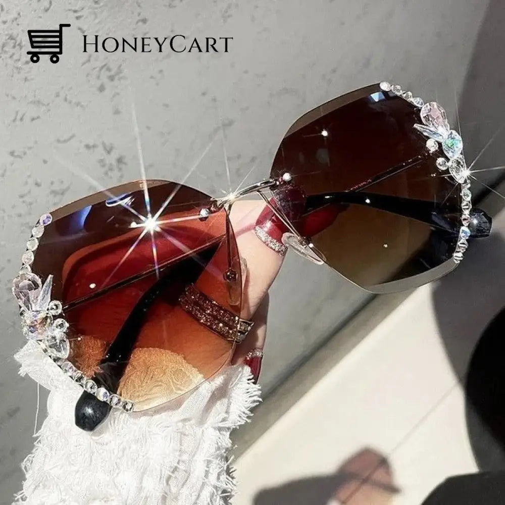 Diamond Sunglasses Woman For Beach Summer Brown