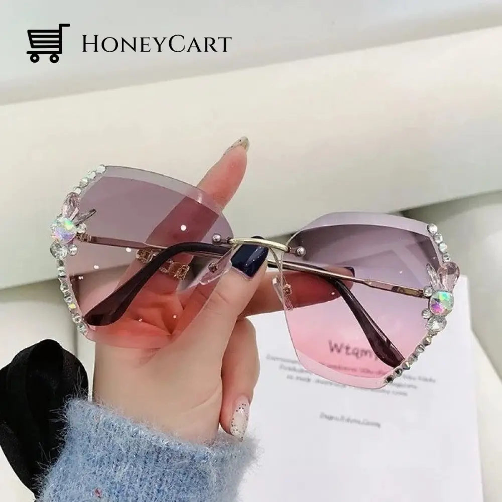 Diamond Sunglasses Woman For Beach Summer Greypink