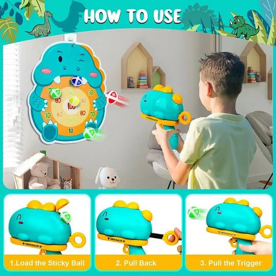 Dinosaur Sticky Ball Throwing Toy - Kids Dart Board Game with Dinosaur Shooter Toy