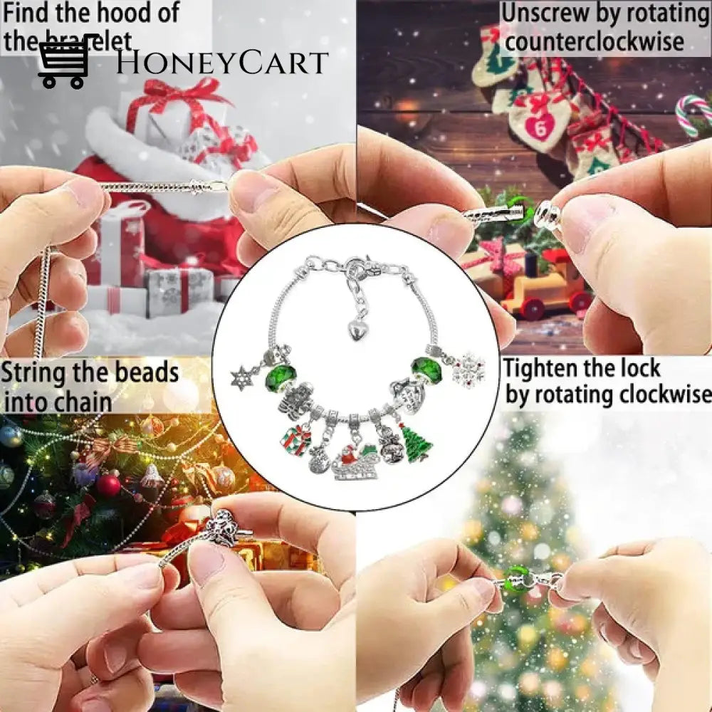 Diy Christmas Advent Calendar Bracelets Set Snowman+Christmas Love Tool