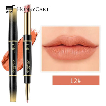 Double-Ended Lipstick Automatic Lip Liner Matte Waterproof Non-Fading Non-Stick Number 12 Lipstick