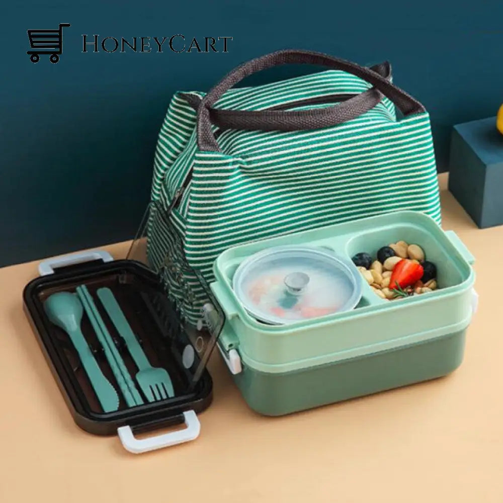 Double Layer Leak-Proof Soup Bowl Lunch Box Green With Bag Kitchen Tools & Utensils