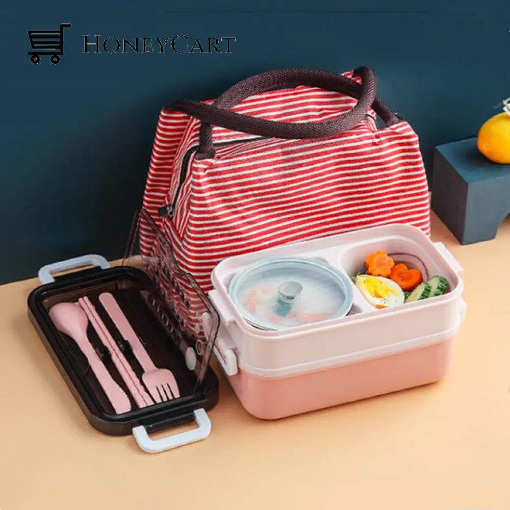Double Layer Leak-Proof Soup Bowl Lunch Box Pink With Bag Kitchen Tools & Utensils