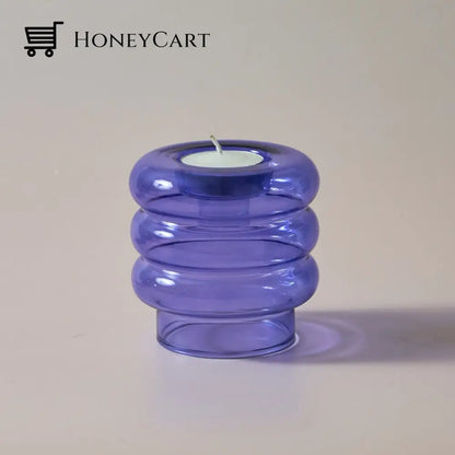 Dual Glass Spiral Candle Holder Clear Blue Holders