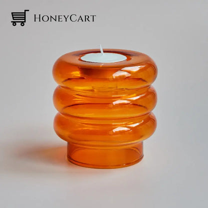 Dual Glass Spiral Candle Holder Orange Holders