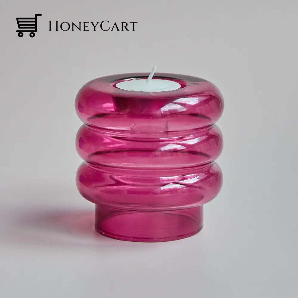 Dual Glass Spiral Candle Holder Purple Pink Holders
