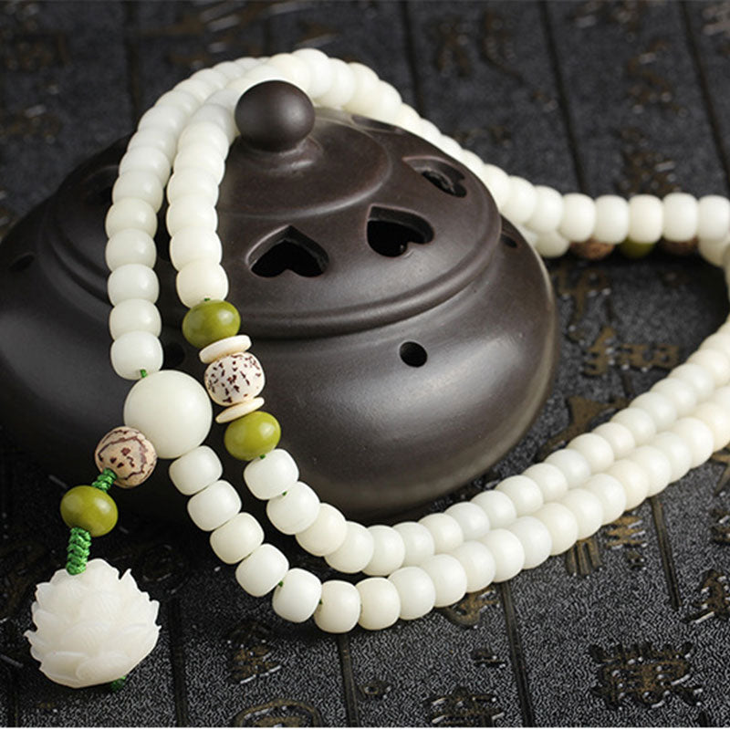 White Jade Bodhi Lotus Mala Harmony Necklace Bracelet