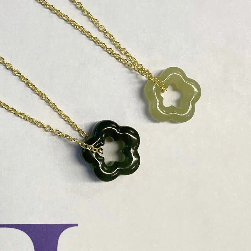 Dainty Hetian Jade Cyan Jade Floral Charm Necklace