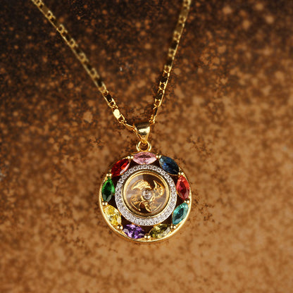 Colorful Zircon Wealth Luck & Prosperity Rotation Bracelet Necklace Pendant