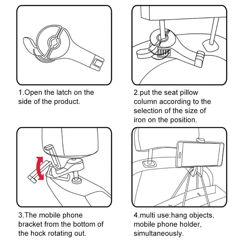 Universal Headrest Bracket Car Hook with Phone Holder