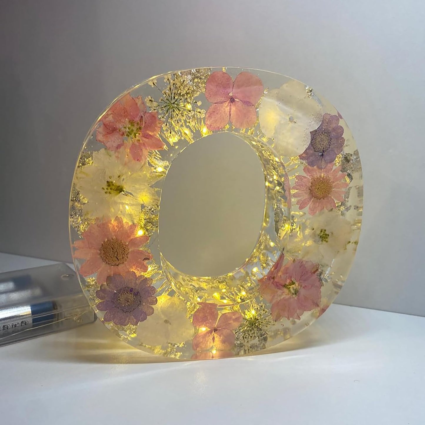 Resin Dried Flower Printed Letters LED Night Light