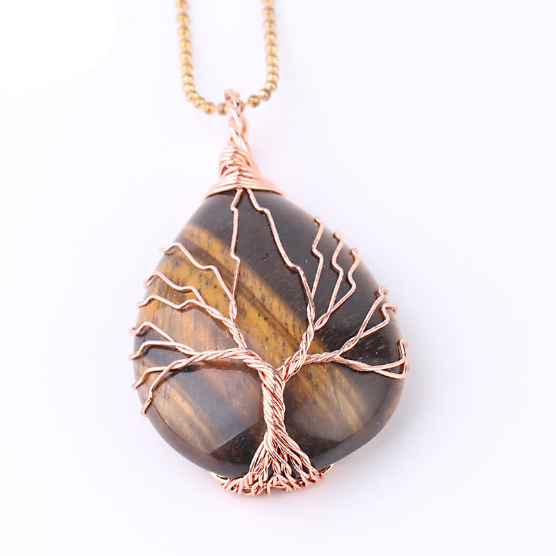 Natural Quartz Crystal Tree Of Life Necklace