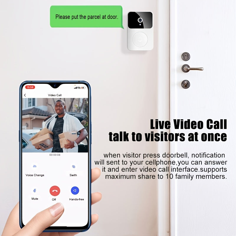 Intelligent Visual Doorbell Home Intercom HD Night Vision WiFi Rechargeable Security Door Doorbell