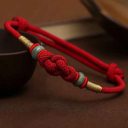 Red String Jade Luck & Good Fortune Knot Braided String Bracelet