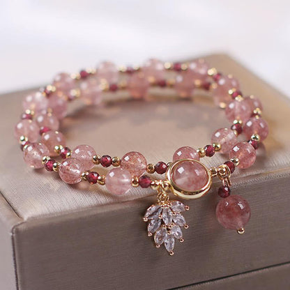 Strawberry Quartz Love Healing Maple Leaf Double Wrap Bracelet