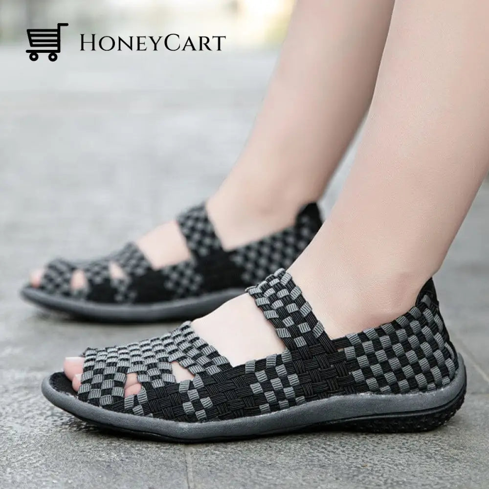 Elastic Belt Casual Women Shoes Black / 35