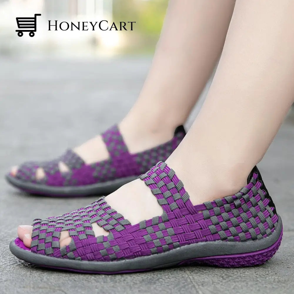 Elastic Belt Casual Women Shoes Purple / 35