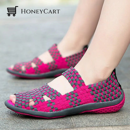 Elastic Belt Casual Women Shoes Rose Red / 35