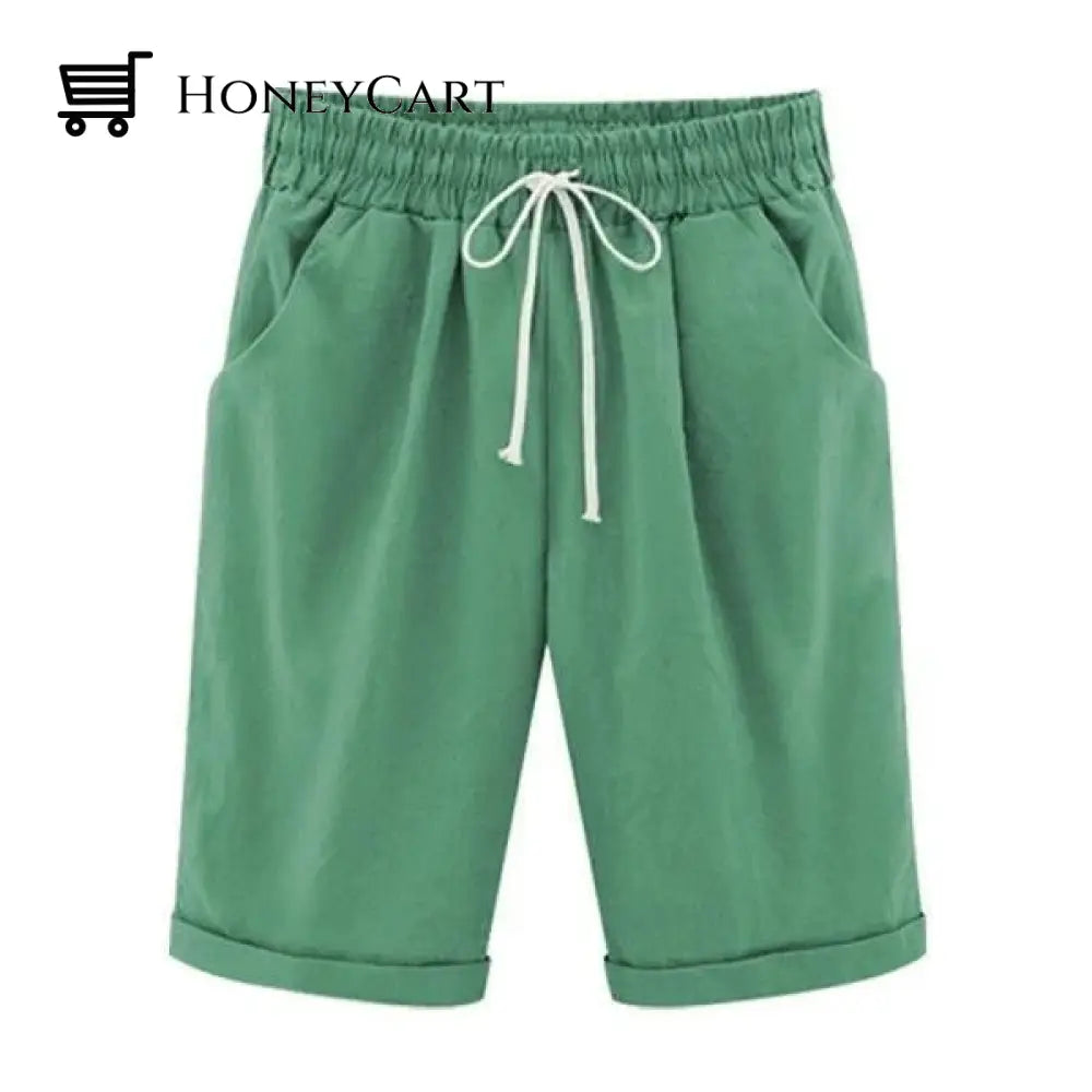 Elastic Waist Casual Comfy Summer Shorts Grass Green / M Tool