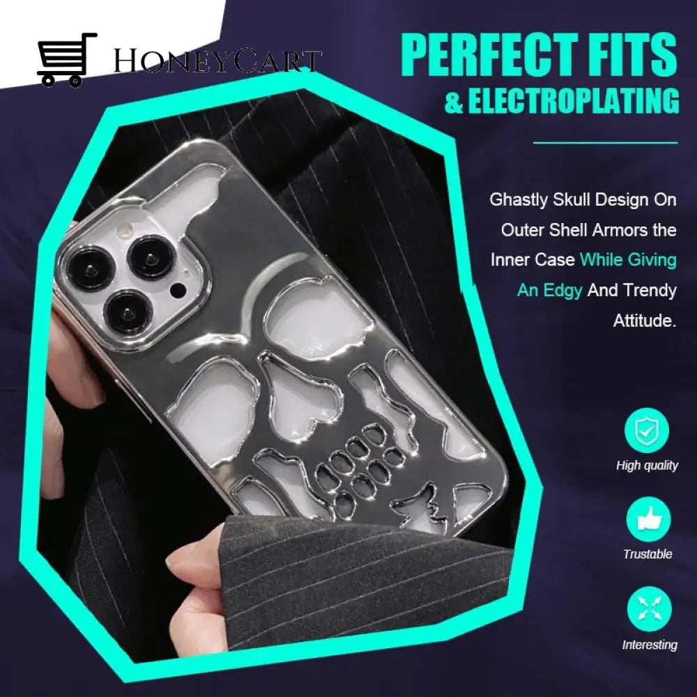 Electroplated Hollow Skull Phone Case For Iphone