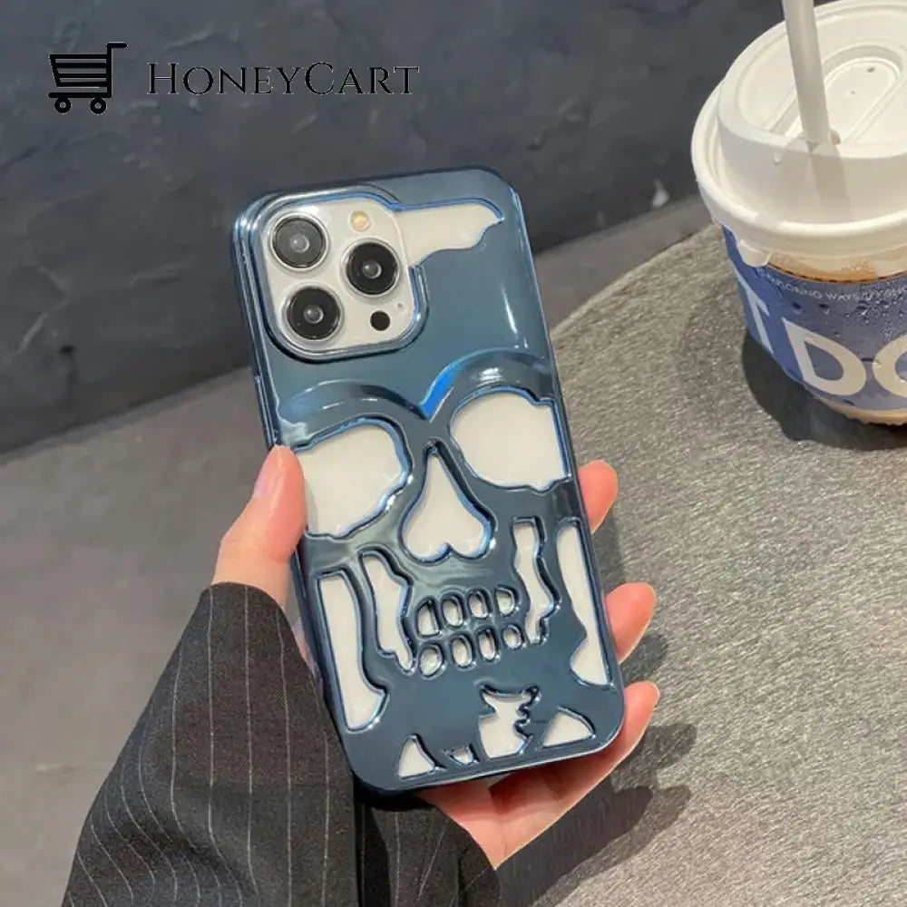 Electroplated Hollow Skull Phone Case For Iphone Blau / Iphone14Promax