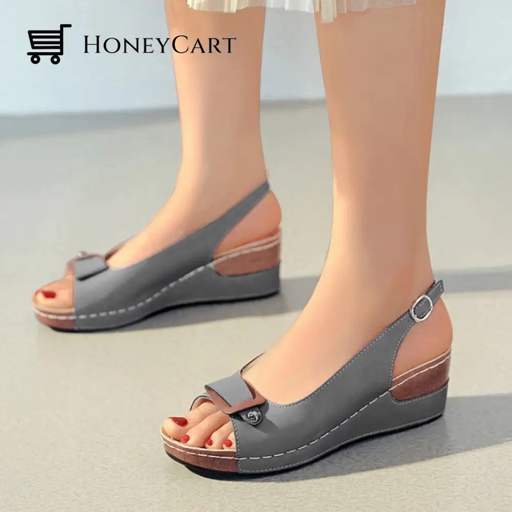 Elegant Classic Gladiator Heel Pumps Buckle Wedges Sandals For Women 4.5 / Grey