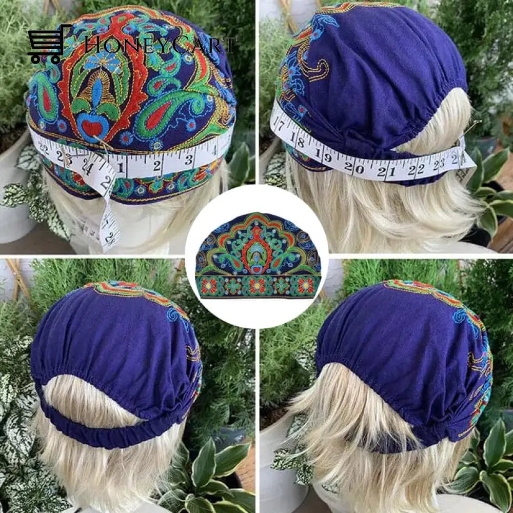 Embroidered Bandana Caps Blue