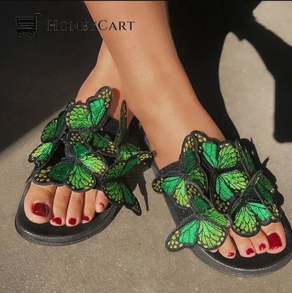 Embroidered Butterfly Open Toe Bohemian Sandals Green Butterfly / 36 Tool