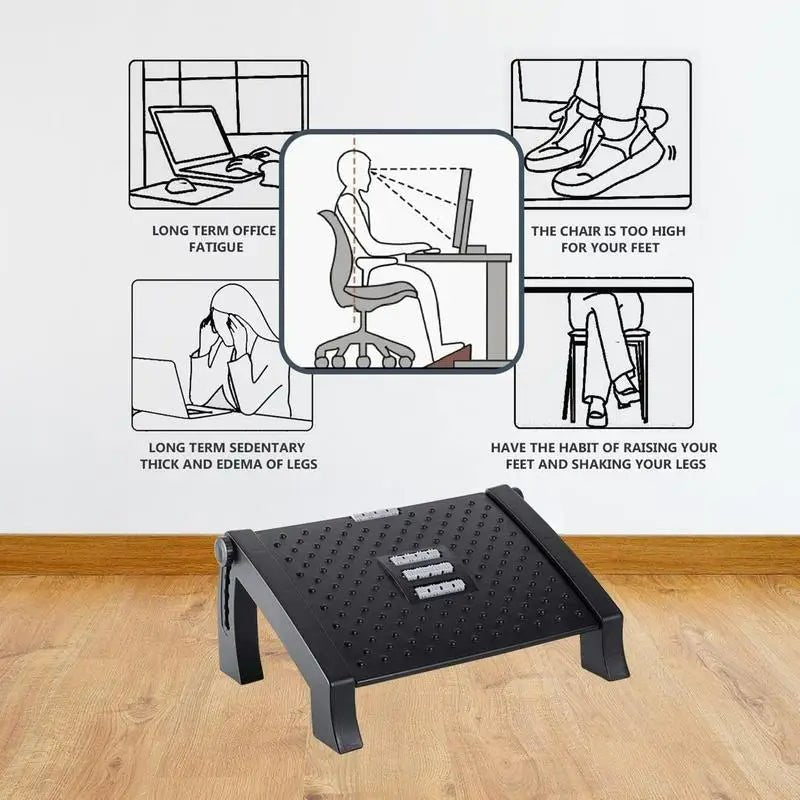 Ergonomic Office Footrest  - Adjustable Height Footrest for Under Desk