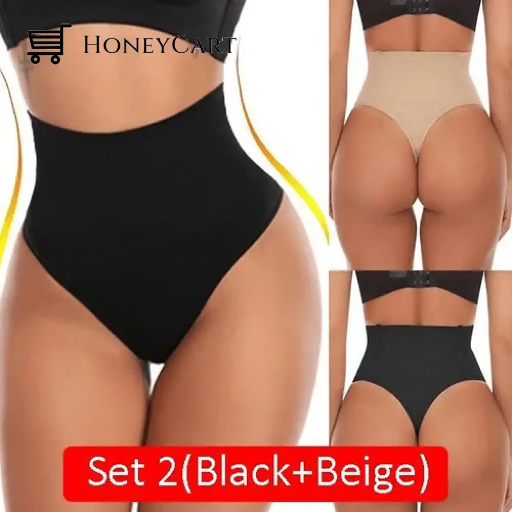 Every Day Tummy Control Thong Black+Beige / S Underwear