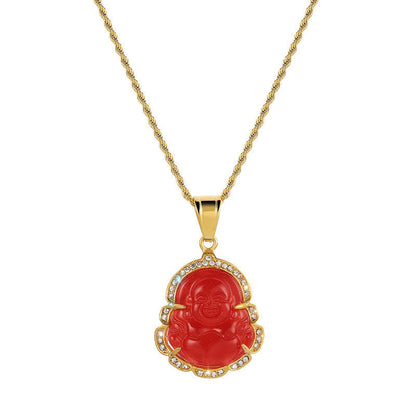 Laughing Buddha 18K Gold Filled Jade Necklace