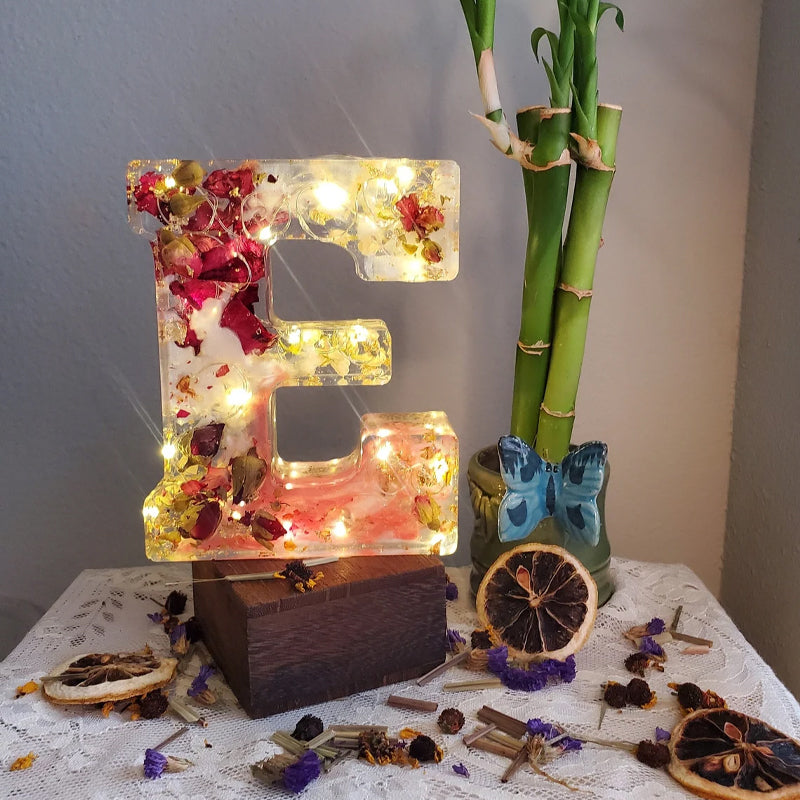 Resin Dried Flower Printed Letters LED Night Light