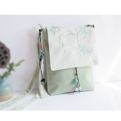 Handmade Embroidered Flowers Canvas Crossbody Bag