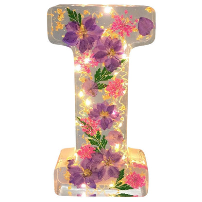 Resin Dried Flower Printed Letters LED Night Light