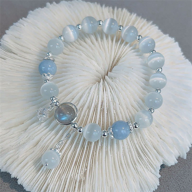 Cat's Eye Moonstone Butterfly Star Charm Support Bracelet