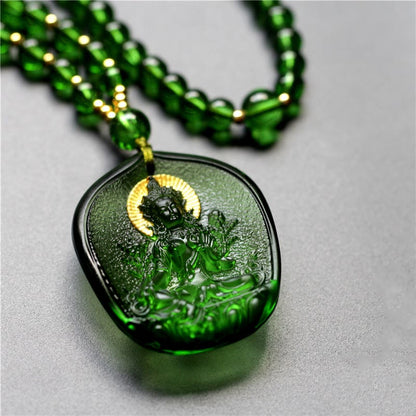 Tibetan Green Tara Buddha Liuli Crystal Necklace