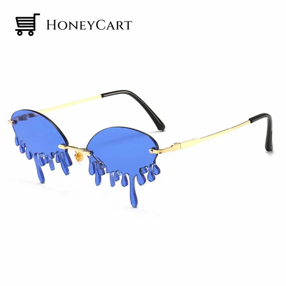 Fashion Tears Flame Rimless Wave Eyewear Luxury Trending Narrow Sunglasses Blue Wjj-0624