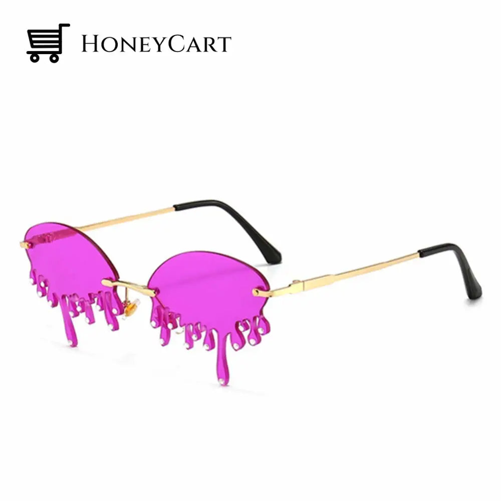 Fashion Tears Flame Rimless Wave Eyewear Luxury Trending Narrow Sunglasses Pink Wjj-0624