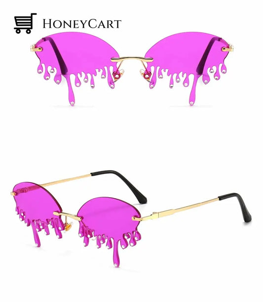 Fashion Tears Flame Rimless Wave Eyewear Luxury Trending Narrow Sunglasses Wjj-0624