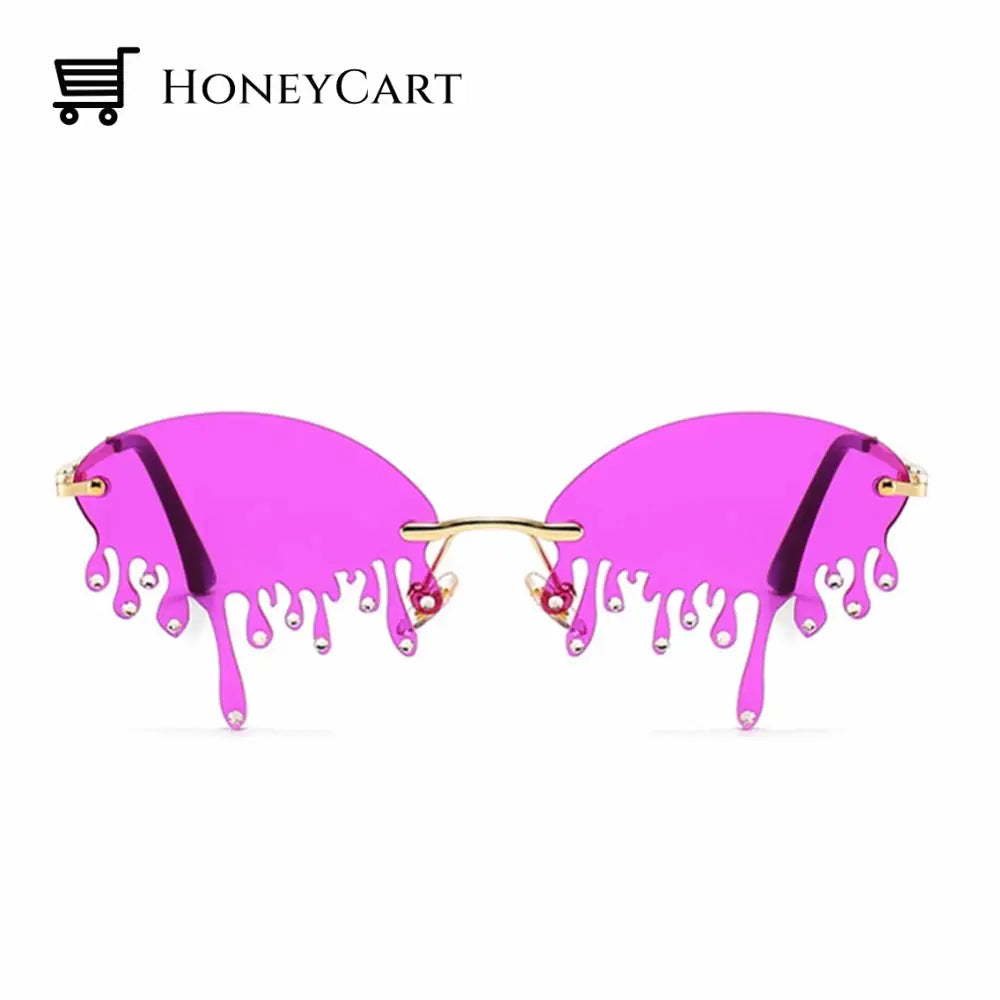 Fashion Tears Flame Rimless Wave Eyewear Luxury Trending Narrow Sunglasses Wjj-0624