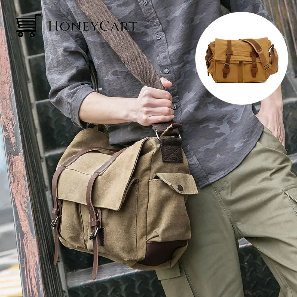 Fashion Vintage Leather Canvas Mens Messenger Bag