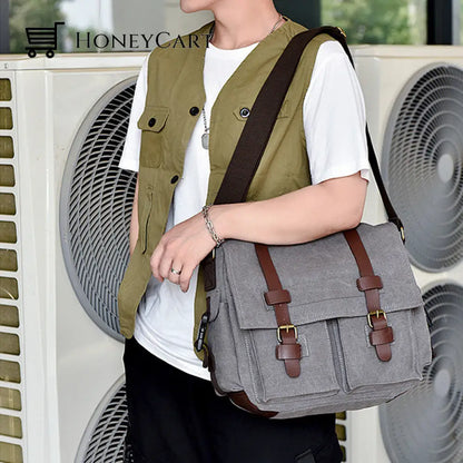 Fashion Vintage Leather Canvas Mens Messenger Bag