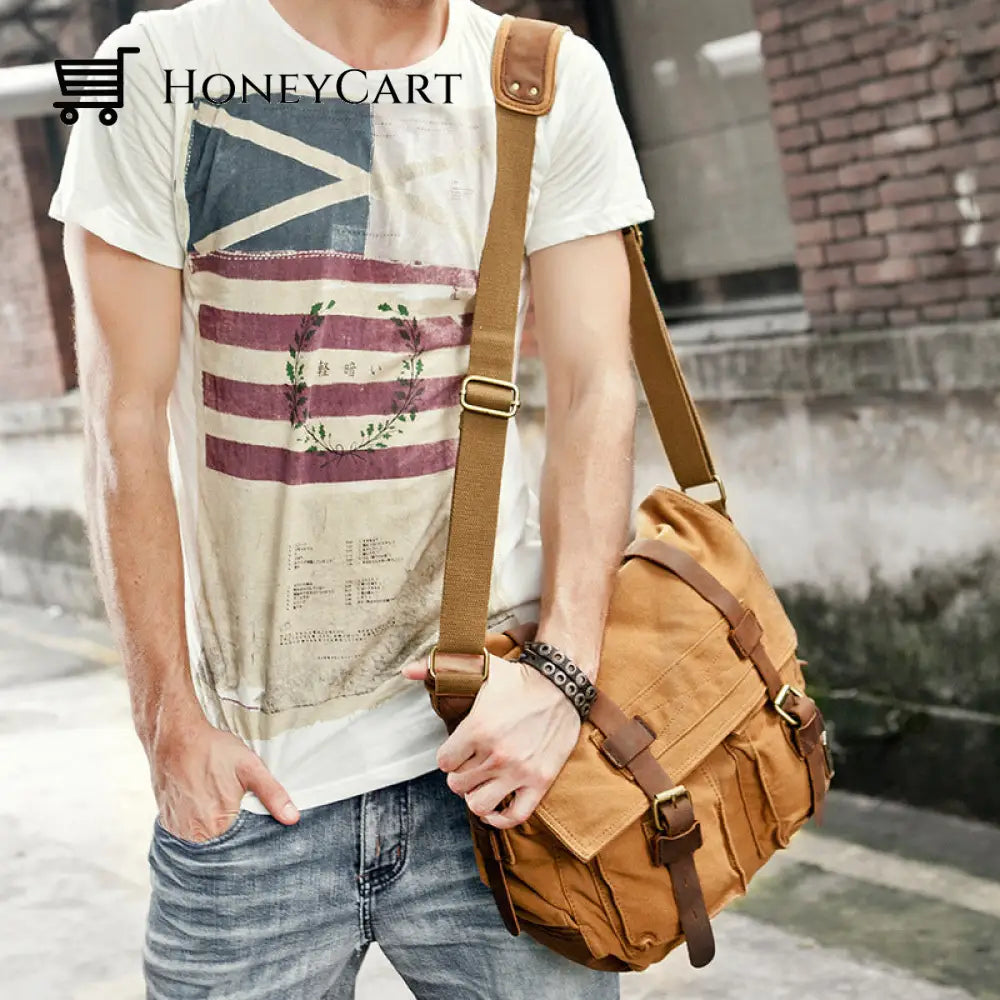 Fashion Vintage Leather Canvas Mens Messenger Bag