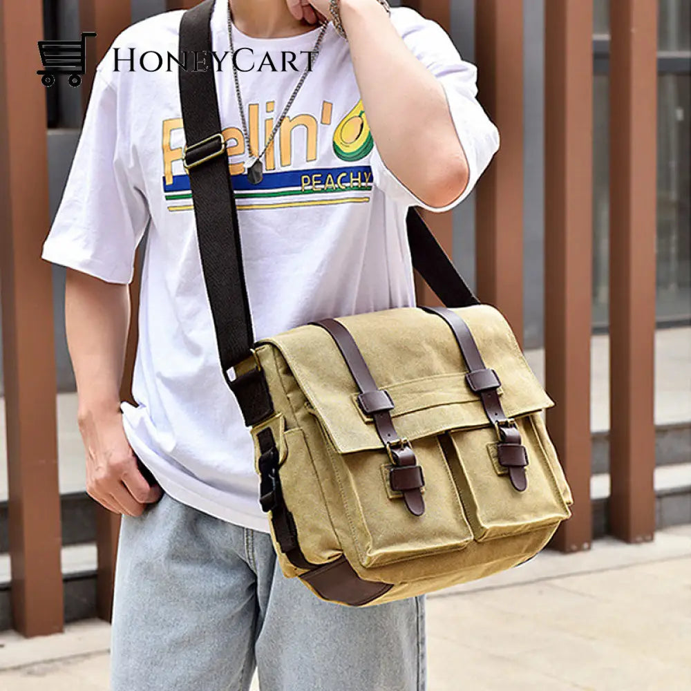 Fashion Vintage Leather Canvas Mens Messenger Bag