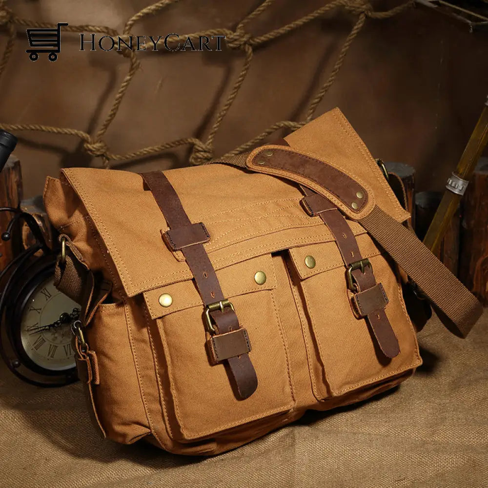 Fashion Vintage Leather Canvas Mens Messenger Bag