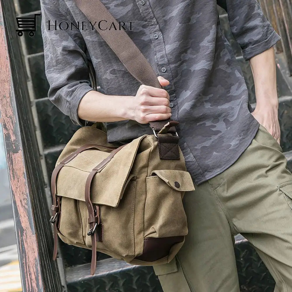 Fashion Vintage Leather Canvas Mens Messenger Bag