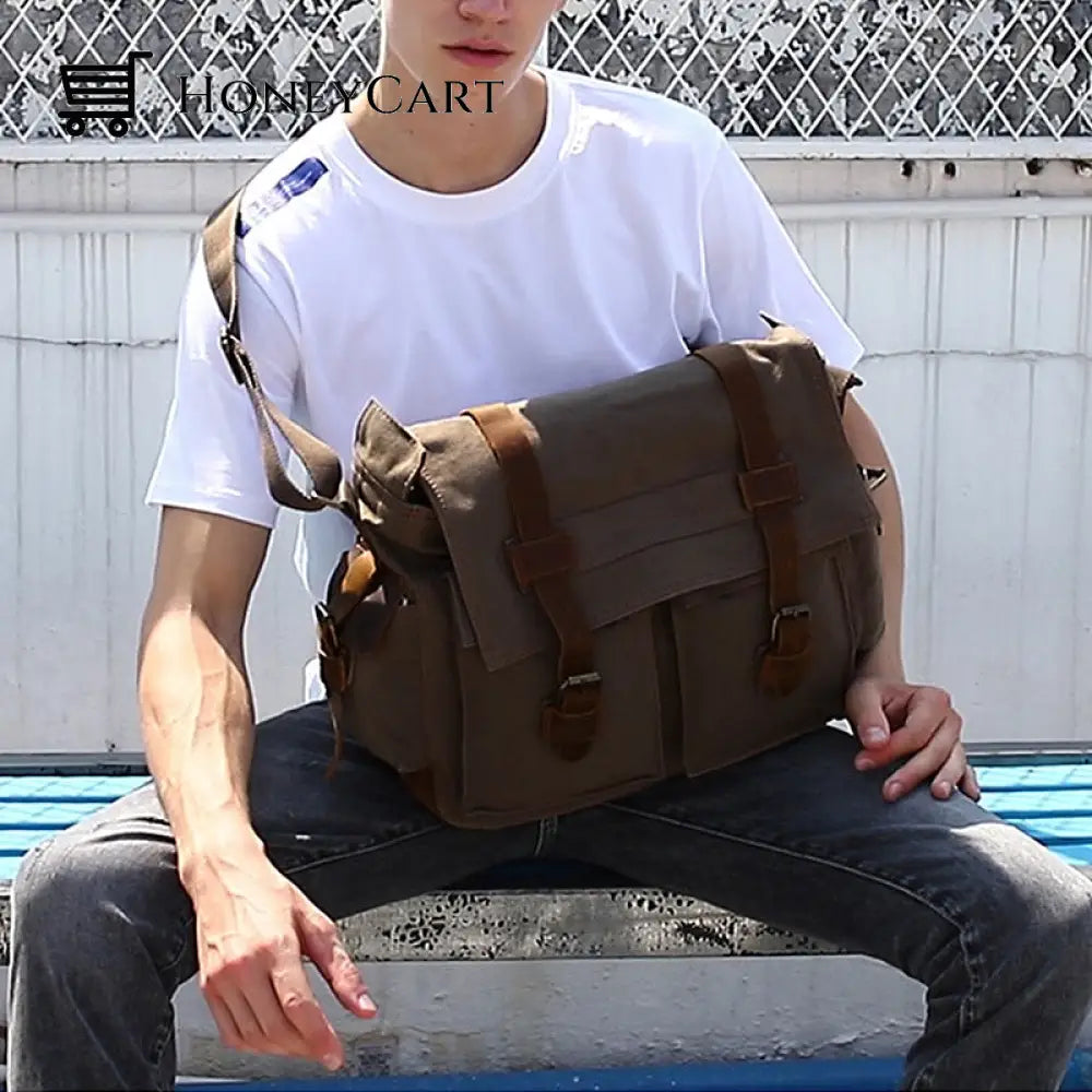 Fashion Vintage Leather Canvas Mens Messenger Bag