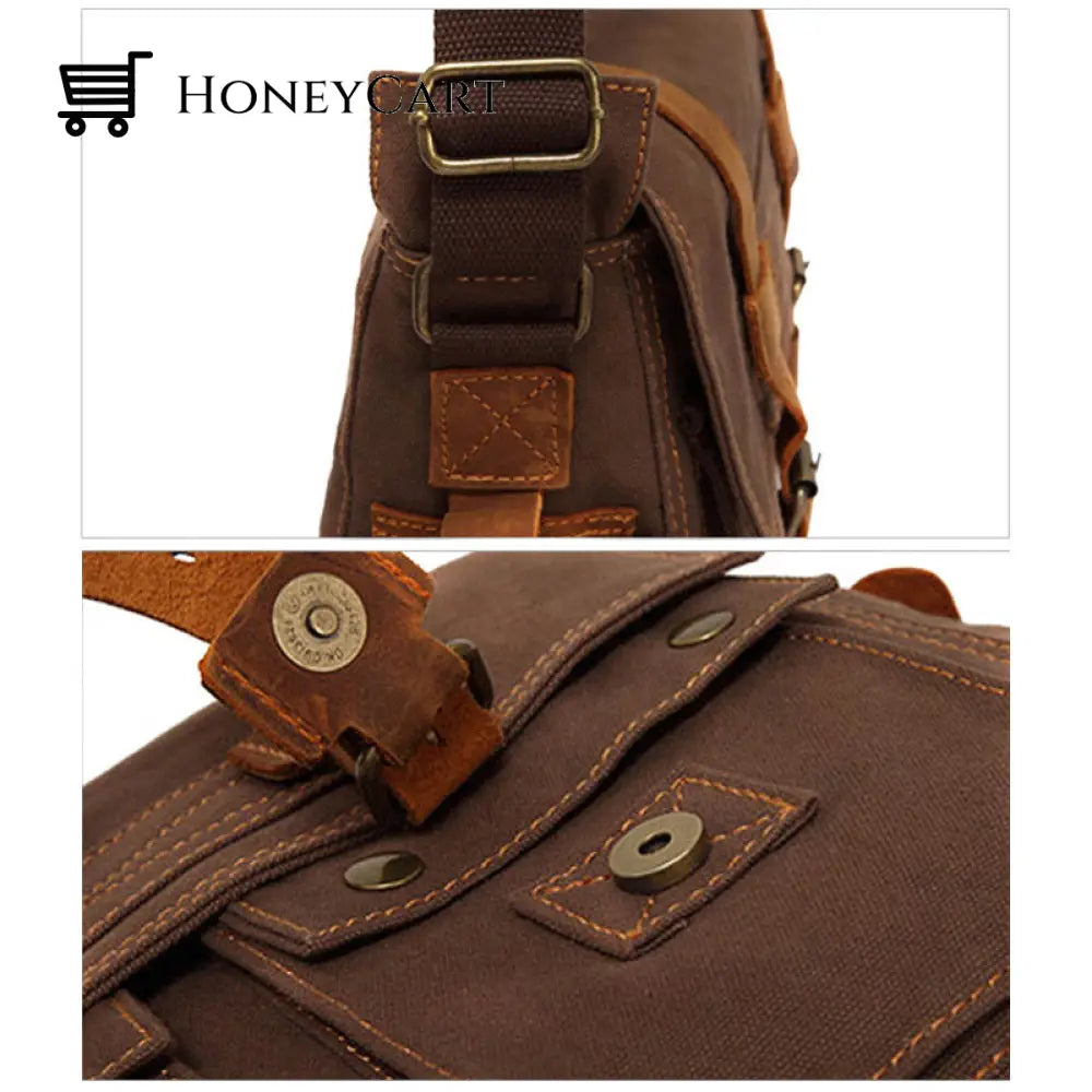 Fashion Vintage Leather Canvas Mens Messenger Bag